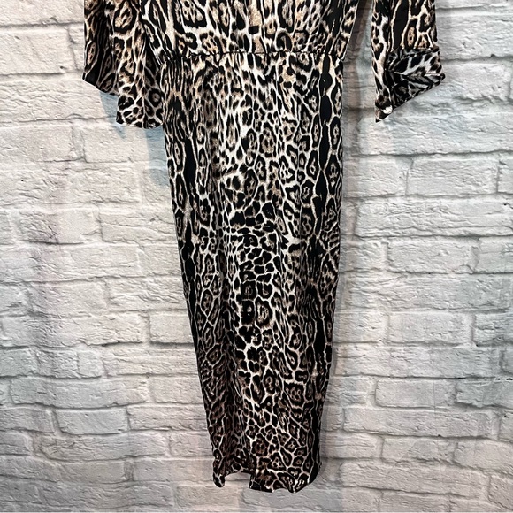 Lucca Couture Cheetah V Neck Bell Sleeve Draped Midi Dress - Small - Picture 9 of 14